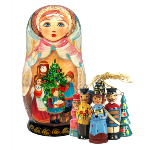 G. DeBrekht designocracy christmas night treasure surprise matryoshka wooden doll with 5 ornaments