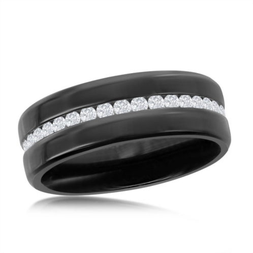 Blackjack stainless steel black eternity band w/cz