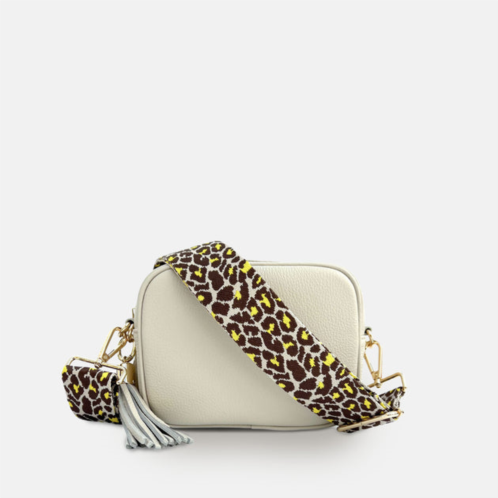 Apatchy London stone leather crossbody bag with lemon cheetah strap