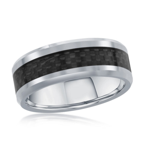 Blackjack silver tungsten ring w/ black carbon fiber