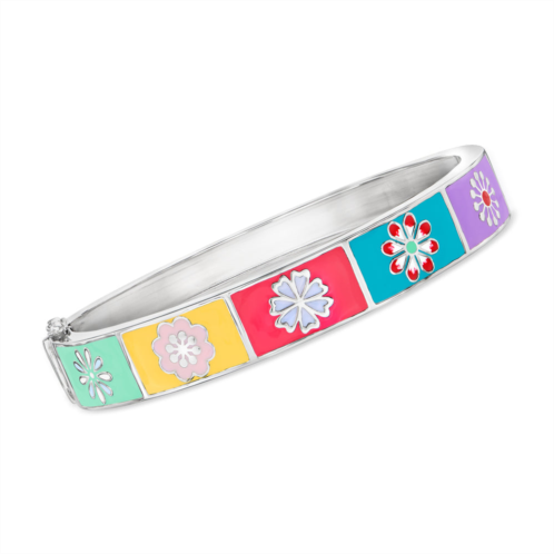 Ross-Simons multicolored enamel floral patchwork bangle bracelet in sterling silver