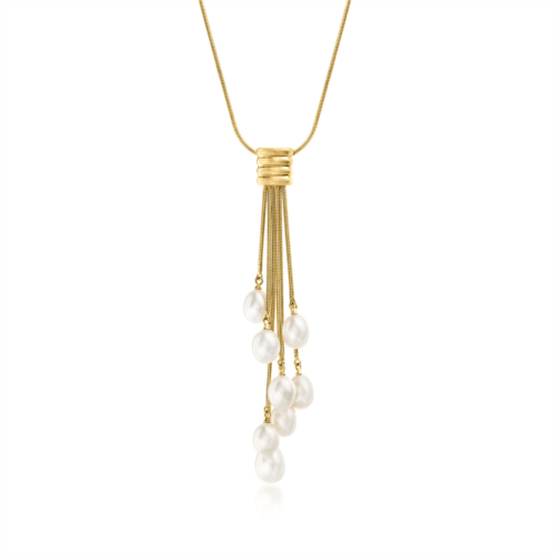 Ross-Simons 5.5-6.5mm cultured pearl tassel pendant necklace in 18kt gold over sterling