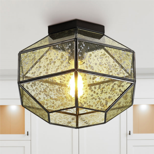 JONATHAN Y evelyn 12.5 1-light vintage farmhouse iron/glass led flush mount