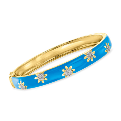 Ross-Simons diamond flower bangle bracelet with blue enamel in 18kt gold over sterling