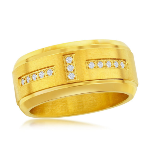 Blackjack stainless steel gold band cz ring