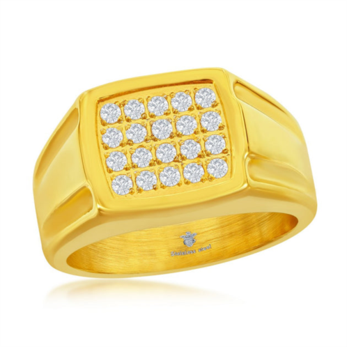 Blackjack stainless steel gold square cz ring