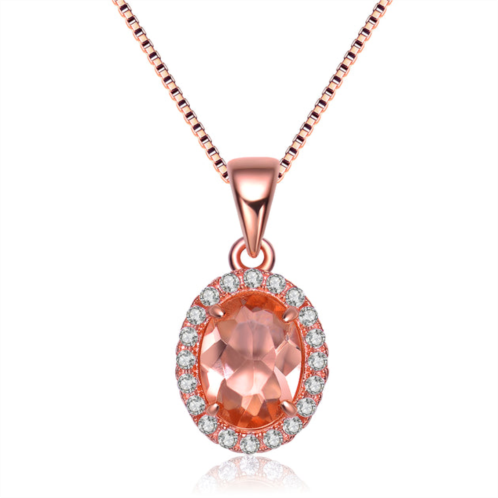 Genevive gv silver rose gold plated champagne cubic zirconia oval necklace