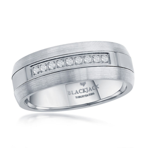 Blackjack brushed & polished half cz 8mm tungsten ring