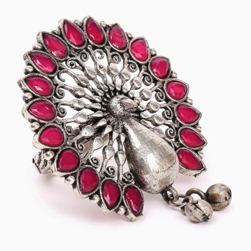 SOHI silver lookalike stone peacock ring