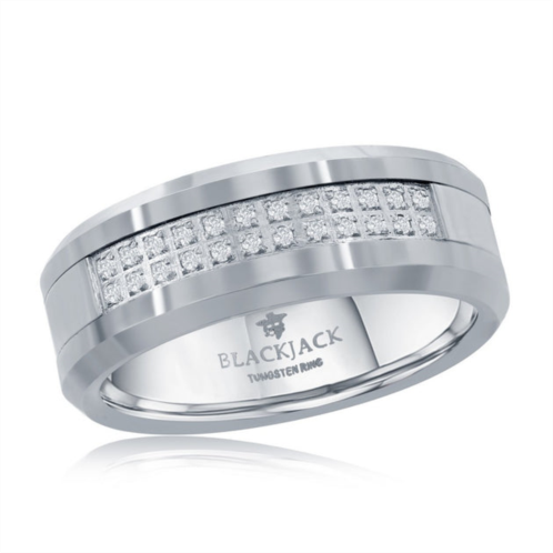 Blackjack brushed and polished double row cz silver tungsten ring