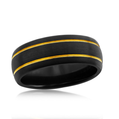 Blackjack black and gold double stripe tungsten ring