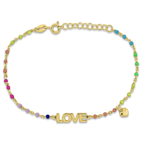 Mimi & Max multi-color enamel love and heart charm bracelet in yellow plated sterling silver - 6.5+1 in.