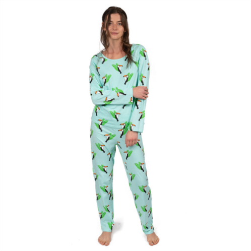 Leveret womens two piece cotton loose fit pajamas toucan bird