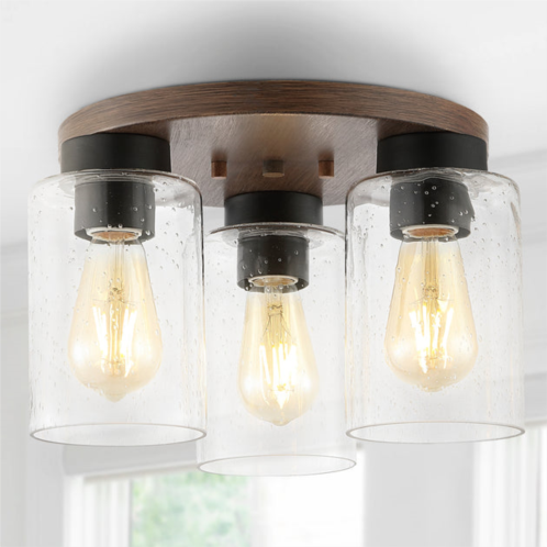 JONATHAN Y nola 13 3-light bohemian farmhouse iron/seeded glass led semi flush mount