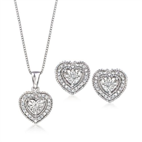 Ross-Simons diamond jewelry set: heart-shaped earrings and pendant necklace in sterling silver