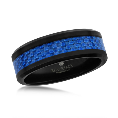 Blackjack black tungsten ring w/ blue carbon fiber