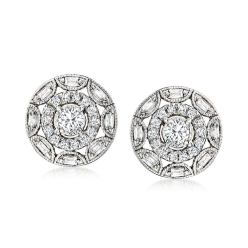 Ross-Simons baguette and round diamond cluster earrings in sterling silver