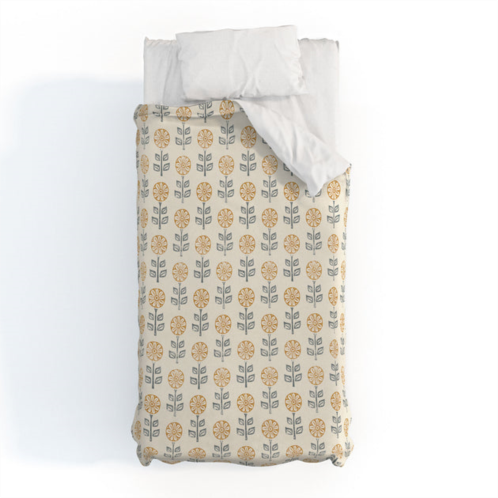 Deny Designs little arrow design co block print floral gold blue polyester duvet