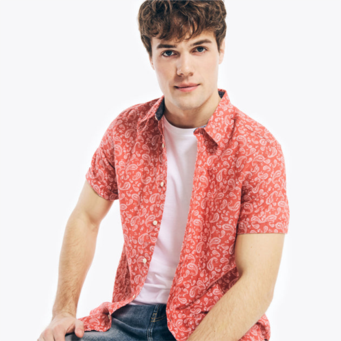 Nautica mens paisley print linen short-sleeve shirt