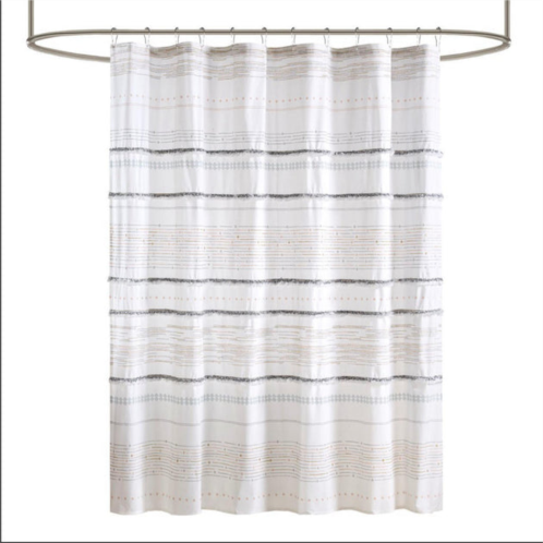 Home Outfitters off white/gray 100% cotton printed shower curtain with trims 72 w x 72 l, shower curtain for bathrooms, modern/contemporary