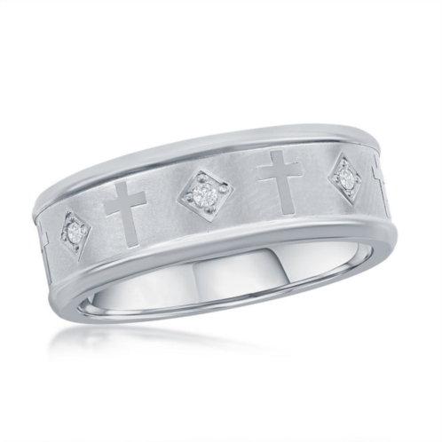 Blackjack stainless steel brushed & polished cz cross ring