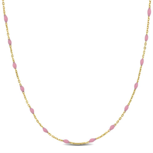 Mimi & Max womens 14k yellow gold pink enamel station necklace w/ spring ring clasp - 16+2 in.