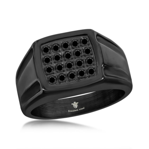 Blackjack stainless steel black cz square ring - black plated