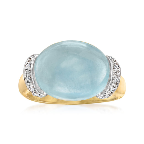 Ross-Simons oval cabochon aquamarine ring with diamond accents in 14kt yellow gold