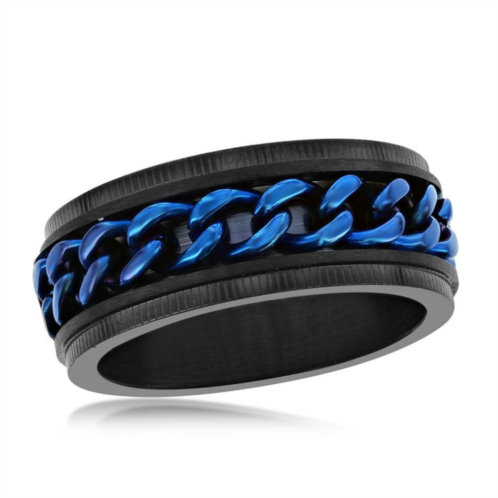 Blackjack stainless steel black w/ blue cuban link ring