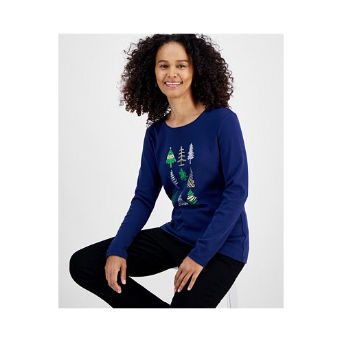 Holiday Lane Womens Festive Tree Long-Sleeve Top