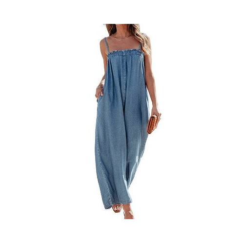 CUPSHE Womens Denim Wide Leg Cami Jumpsuit