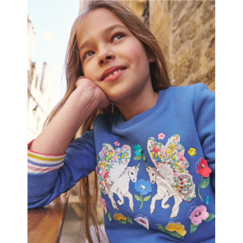 Boden Applique Sweatshirt - Bluejay Blue Unicorn