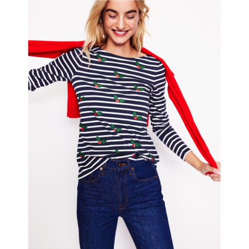 Boden Ella Long Sleeve Breton - Navy, Holly Stripe