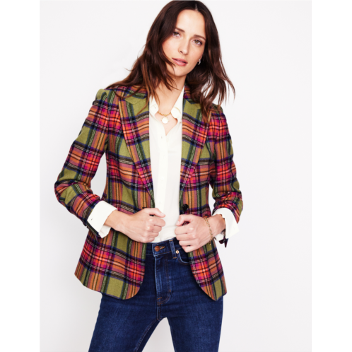 Boden Marylebone Wool-Blend Blazer - Green, Purple Check