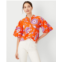 Anntaylor Floral Cotton Blend Pleated Sleeve Popover