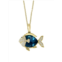 Effy 14K Yellow Gold, London Blue Topaz, White & Black Diamond Fish Pendant Necklace