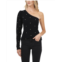 CeCe One Shoulder Rhinestone Embroidered Sweater