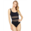 Gottex One Shoulder One-Piece w/ Gold Loop Design Details