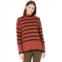 Elliott Lauren Cotton Cashmere Striped Mock Neck Sweater with Wide Rib Trim