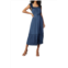 Current air crinkled ruffled shoulder midi dress in navy