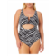 California Waves plus womens zebra cut-out one-piece swimsuit