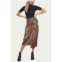 DRESS FORUM leopard-print satin wrap midi skirt in charcoal/camel