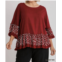 Umgee linen blend animal print bell sleeve top in garnet