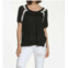 LABEL+thread sheer trim scoop top in black