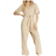 SHE + SKY corduroy belted jumpsuit in ecru