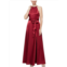 Alex & Eve womens satin belted evening dress