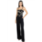 Akalia rachel printed belted linen jumpsuit in black