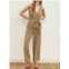 DRESS FORUM full life button front sleeveless jumpsuit in sage olive