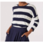 APRICOT jacquard white stripe box sweater in navy