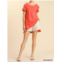 Umgee short sleeve high low tunic top with fringed hems in strawberry